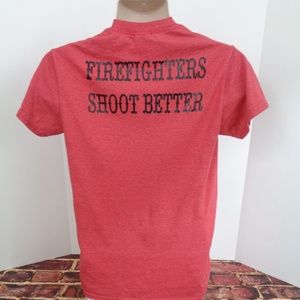 Firefighters SHOOT BETTER Red T Shirt Mens Small